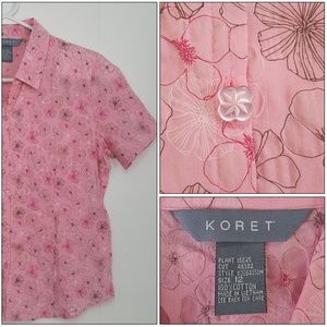 KORET Collared Pink Button Front Floral Top